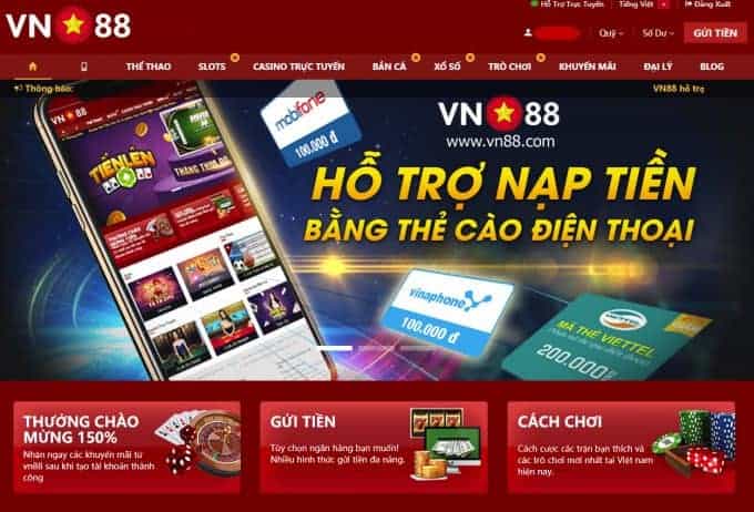 Nap tien bang the cao dien thoai nha cai VN88